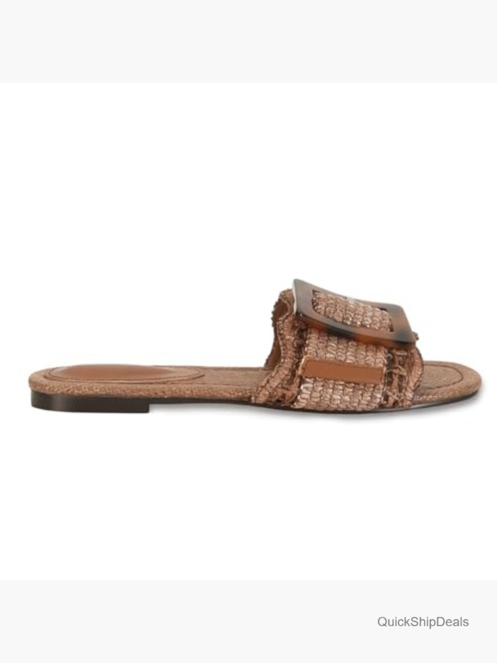 Raffia Flat Sandals with Buckle Slide Straw Woven Summer Beach - Picture 5 of 7